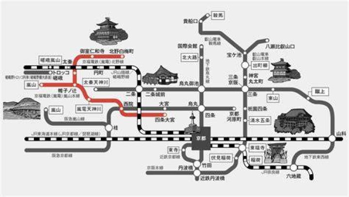京都駅から四条駅へ向かう電車ルートのイメージ